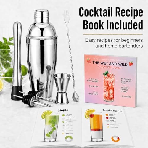Cocktail Shaker Set, 6-Piece 18/8 Food-Grade Stainless Steel Mixology
