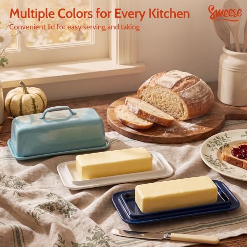 Sweese Ceramic Butter Dish with Lid for Countertop, 6.6“ Large Butter