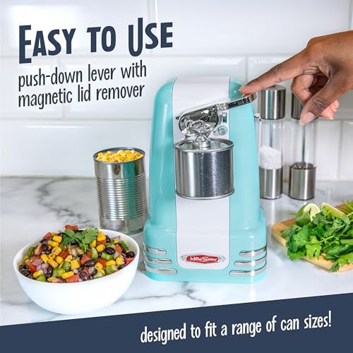 Nostalgia Retro Electric Can Opener for Kitchen with Magnetic Lid