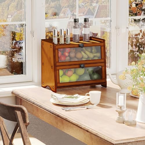BAMBANG Bread Box for Kitchen Countertop, Extra Large Bamboo Bread Storage Container for Homemade Bread, Double Layer Sourdough Breadox, Bread Bin Organizer for Counter Cabinet Pantry, Brown