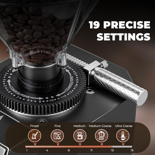 Touch Screen Electric Coffee Grinder, 60mm Flat Burr, Black