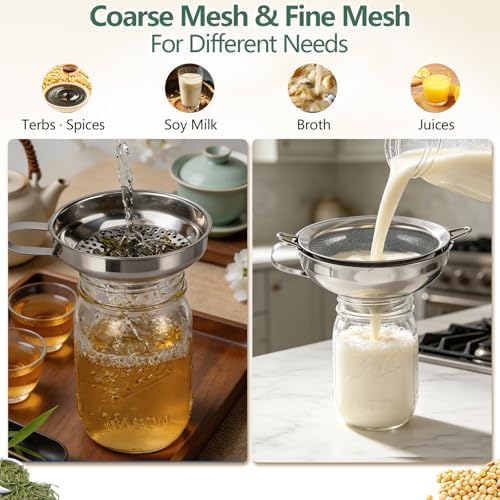 4-in-1 Canning Funnel Set, Stainless Steel Wide Mouth & Regular