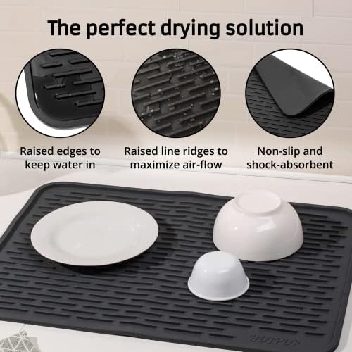 HOTPOP XXL 24"x18" Large Black Dish Silicone Drying Mat and Trivet