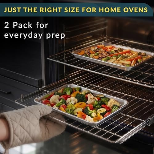 Stainless Steel Cookie Sheet Set of 2, 12" Quarter Baking Sheet Pans