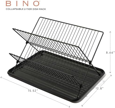 BINO 2-Tier Collapsible Dish Rack, Matte Black