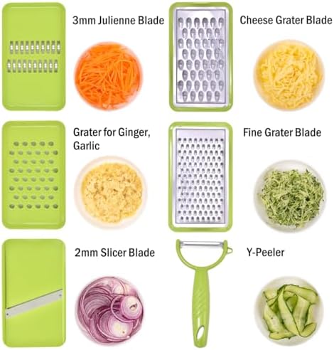 NACOLUS Cheese Grater with Container,5 In 1 Mandoline Slicer for
