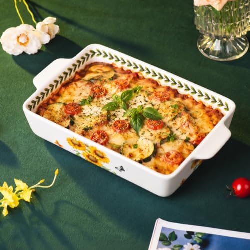 Ceramic Bakeware Set, Floral Pattern Casserole Dishes with Handles