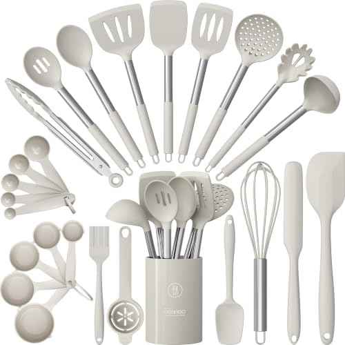 oannao Silicone Cooking Utensils Set, Khaki