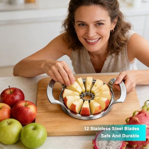 Stainless Steel Apple Slicer 12 Slices - Large Apple Corer Remover
