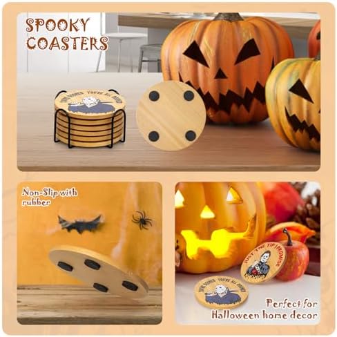 6Pcs Horror Movie Character Spooky Coasters Gift Set with Holder
