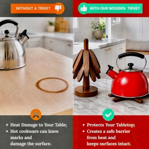 Foldable Black Walnut Wooden Trivet Set for Hot Dishes - 4 Trivets + 1