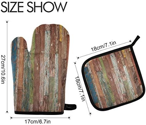 QMXO Colorful Watercolor Wooden Texture Oven Mitts Quilted Cotton