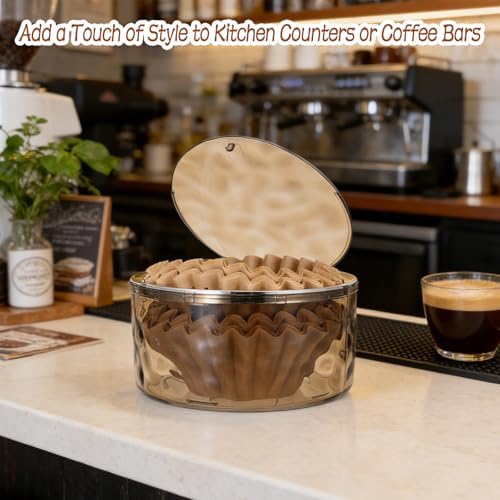 Coffee Filter Holder with Push-Button Lid, Gray Acrylic Filter Storage
