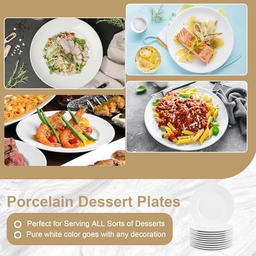 12 Pcs Porcelain Dessert Plates, 8 In Small Appetizer Plates, White