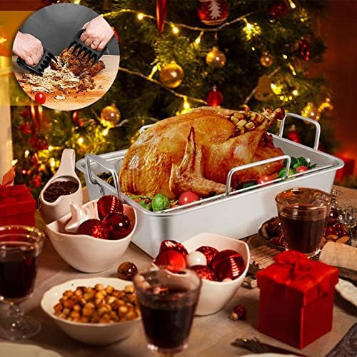 P&P CHEF 16" Roasting Pan with Rack, 7 PCS Stainless Steel Turkey Pan Rack