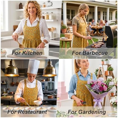 Vintage Apron for Women with Pockets Adjustable Straps for Kitchen