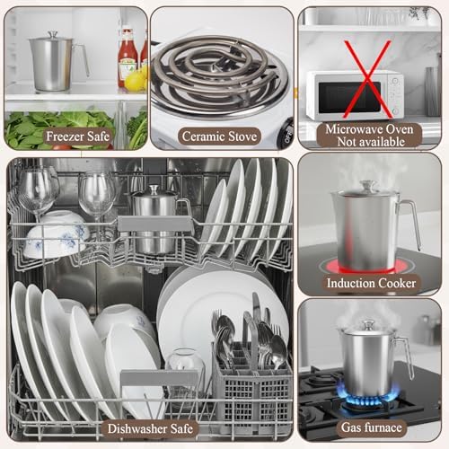 304 Stainless Steel Pitcher with Lid, 1 L/34 oz Metal Measuring Cup