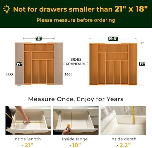 keechee Carbonized Bamboo Drawer Organizer, 10 Slots