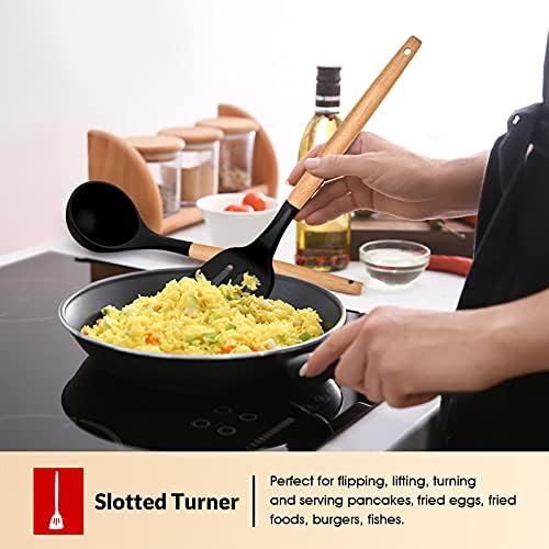 E-far Cooking Utensils Set of 6, Silicone Kitchen Utensils with Wooden