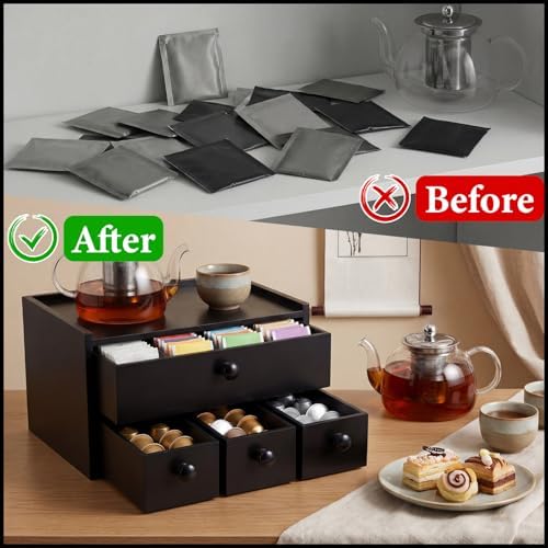 AceOrbit Wooden Tea Box Organizer with Drawer Wooden Coffee Pod