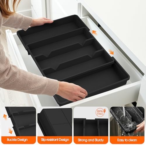 Large Expandable Silverware Drawer Organizer, Utensil Tray