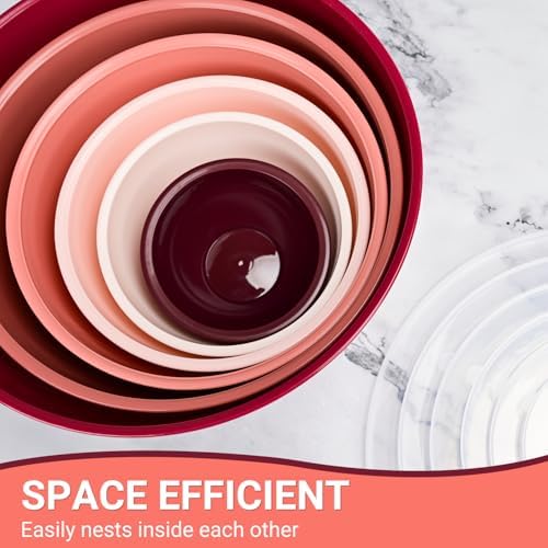 Plastic Mixing Bowls with Lids Set, 12 Piece Red Ombre Mixing Bowl Set