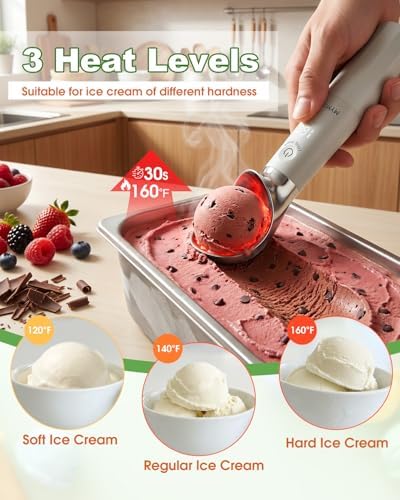 MYMULIKE Heated Ice Cream Scoop, Icecream Scoop Rechargeable with 3