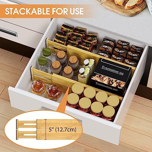 Bamboo Drawer Dividers, Adjustable Drawer Organizers, Fits 12.6–16"