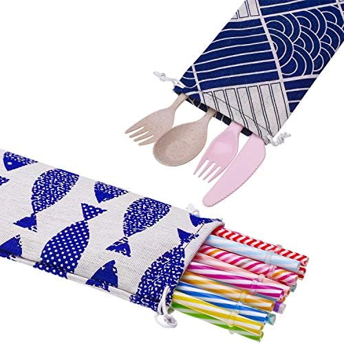 Tatuo 5 Pack Straw Carrying Case, 11.7 x 3.9 Inch Canvas Chopstick