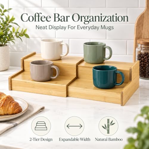 Expandable Bamboo Mug Holder, 2-Tier Expandable Coffee Mug Holder for