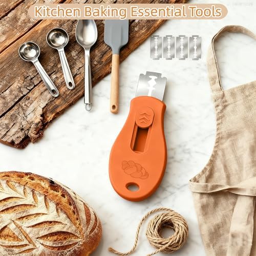 Bread Lame Sourdough Scoring Tool, 5 Razor Blades, Orange
