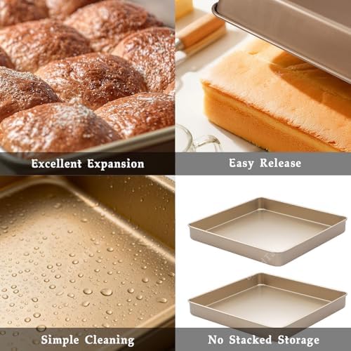 11-Inch Square Baking Pan Set, 1.4-Inch Deep Nonstick Carbon Steel