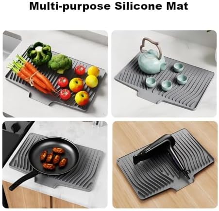 Silicone Dish Drying Mat with Raised Drainage Edges,Non-Slip and