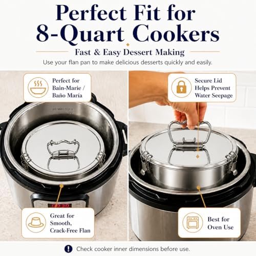 Stainless Steel Flan Pan with Lid, 80 fl oz Flanera Mold, Fits 8 Qt
