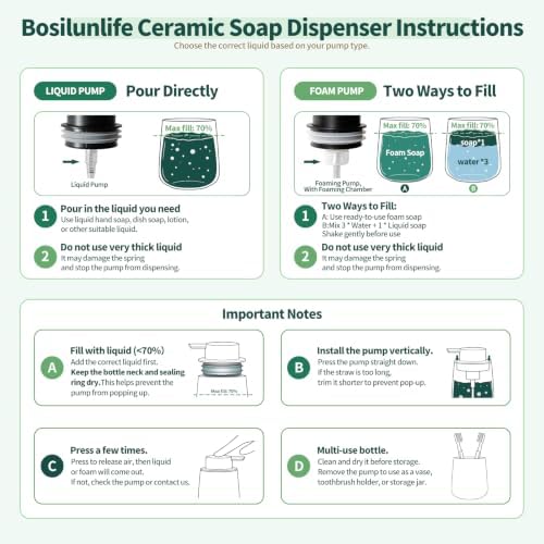 Bosilunlife 12Oz Ceramic Foam Soap Dispenser for Bathroom Kitchen