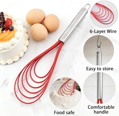 3PCS Flat Metal Whisk, Stainless Steel, Wire Egg Utensils for Cooking