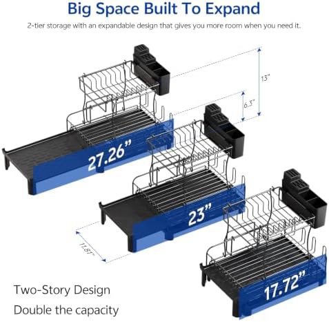 2-Tier Expandable Carbon Steel Dish Rack, 17-27in
