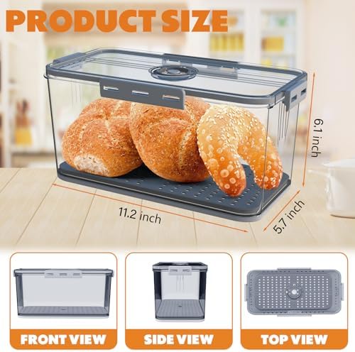 Honbuty 2-Pack Airtight Bread Boxes, Grey
