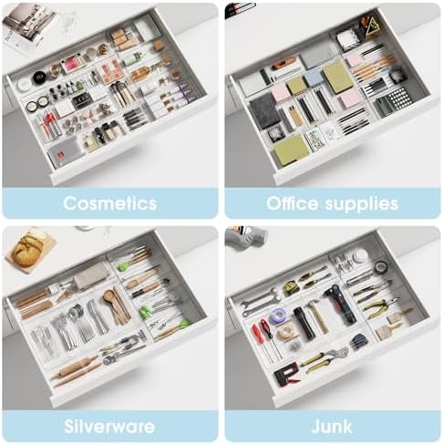 Expandable Makeup Drawer Organizer, Clear Silverware Drawer Organizer
