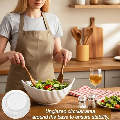 Hacaroa 50 Oz Large Ceramic Salad Bowl, Oval 11 Inch Medium Serving