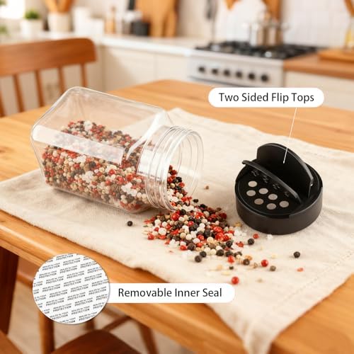 9 Pcs 12 oz Plastic Spice Jars with Black Cap,Square Plastic Bottle