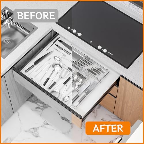 Clear Silverware Organizer for Kitchen Drawers,BPA Free Cutlery Drawer