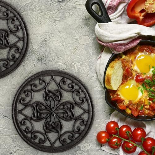 Coloch 2 Pack Cast Iron Trivet, 7.1 Inch Round Metal Trivet with