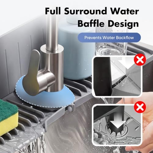 24 in Faucet Mat for Kitchen Sink, Sink Splash Guard, Grey