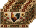 Linen Placemats Set of 6, Farmhouse Rooster Sunflower Floral