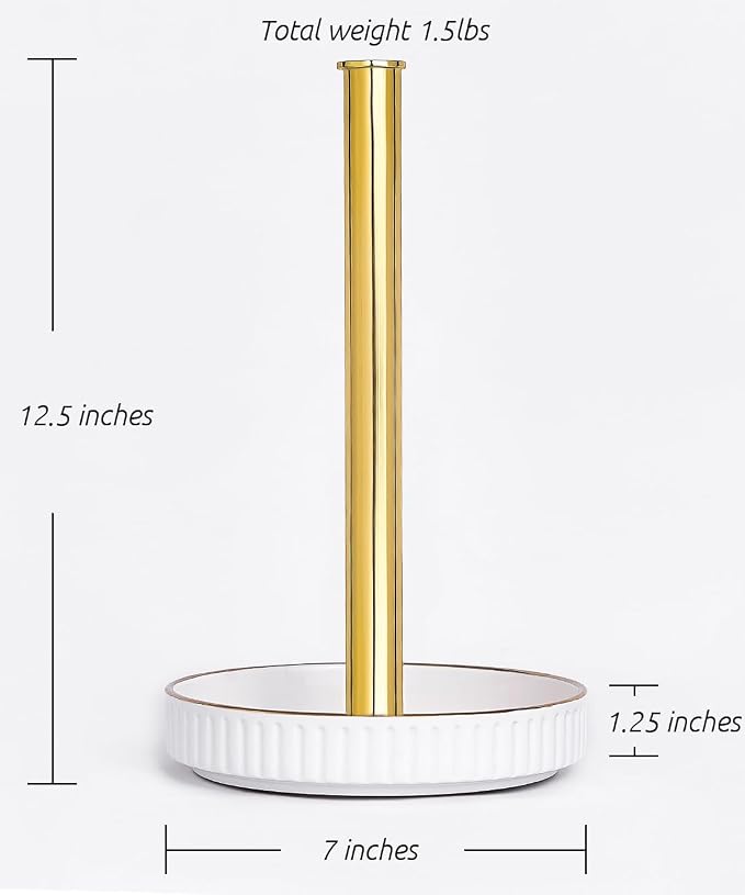VROOMIUM Gold Paper Towel Holder Countertop, Ceramic Base Easy-to-Clean - Image 3