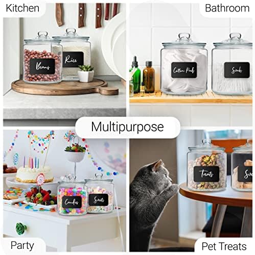 1 Gallon Glass Cookie Jars + Labels & Marker - Set of 2 Canister Sets