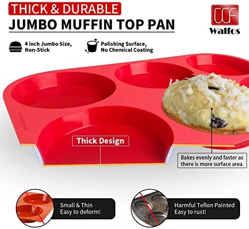 Walfos Silicone Muffin Top Pans for Baking 4inch Jumbo Size, Perfect