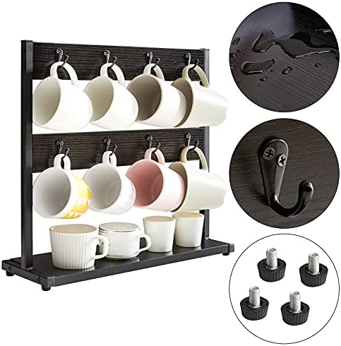 IBUYKE Coffee Mug Holder for Countertop,16 Hook Mug Tree,Black TBJ001B