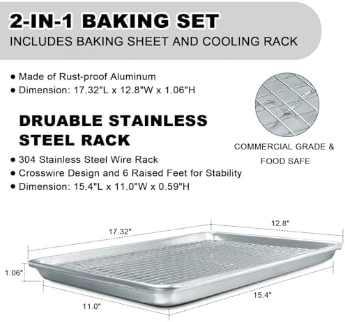 Half Sheet Pans with Rack Set, 18 Inch Commercial Quality Baking Sheet